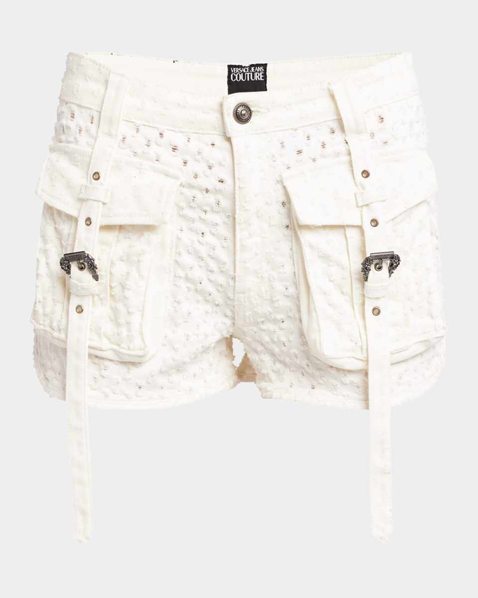 Mid-Rise Denim Cargo Shorts